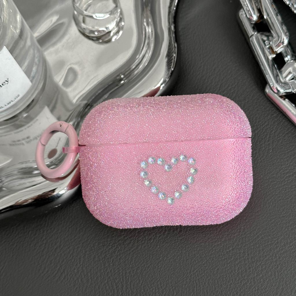 Popping beads shiny candy color earphone protective case AirPods 1 generation love pink diamond earphone cover pro1 with hook