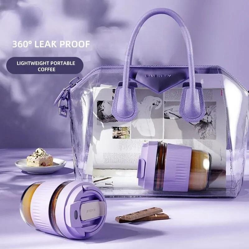 INS Style Portable Fashion Water Cup Glass Water Cup Double-layer Drink Cup Student Straw High Value Coffee Cups Gift Glass Cup