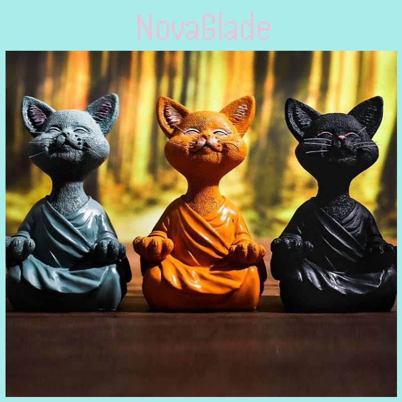 Whimsical Buddha Cat Figurine Hand Painted Resin Collectible Home Decor Gift