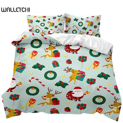 Ensemble Housse de Couette de Noël Père Noël Renne Imprimé Ensemble de Literie Joyeux Noël Noël Polyester Ensemble de Couette Doux Linge de Lit