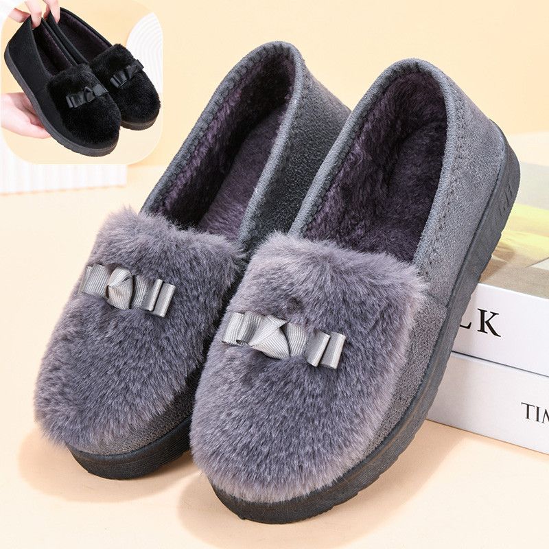 Winter Warm Women's Cotton Shoes with Velvet Flat Women's Shoes Anti Slip One Step Stepping Fury Shoes