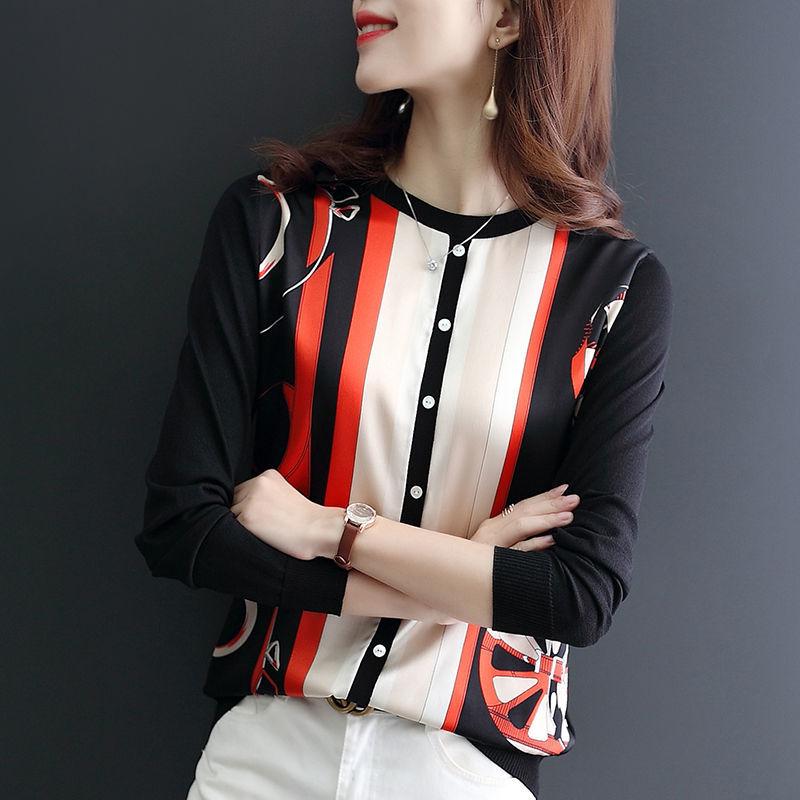 

Весна и Осень Фейк Двойка Свободный Топ 2023 Новый Корейский Полосатый Принт Пэчворк Пуловер на Пуговицах Свитер с Длинным Рукавом Вязаный Женский L чёрный