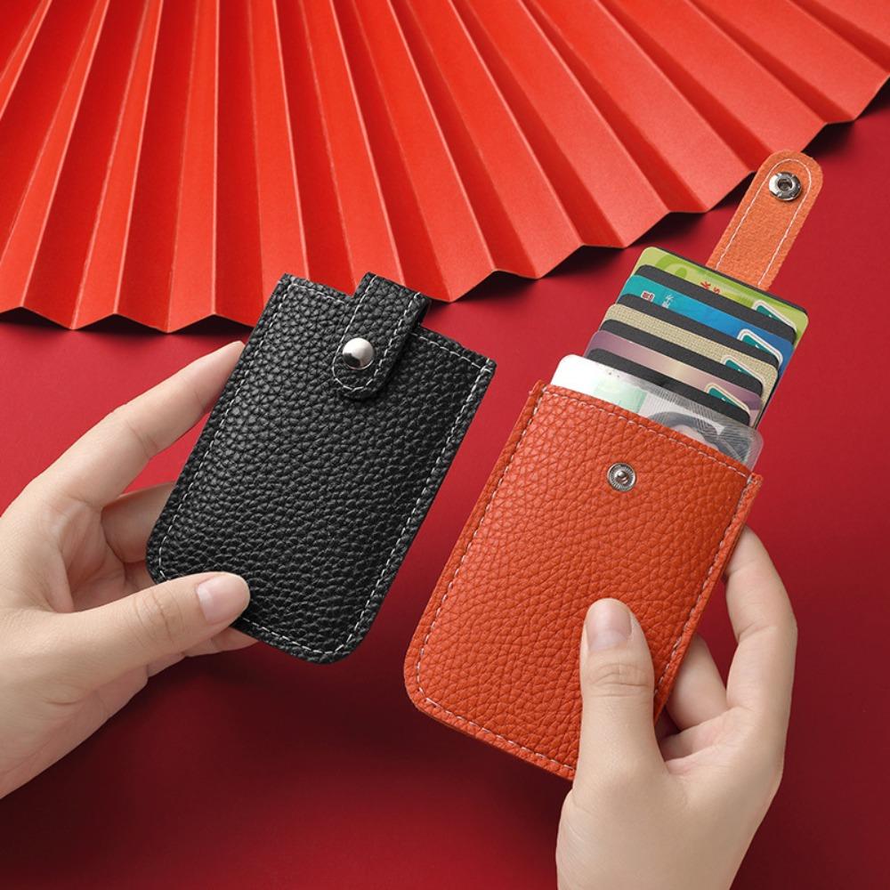 Laminated Concealed Pull-out Business Card Case 4 Card Pockets PU Leather RFID Blocking ID Card Holder Mini Wallets