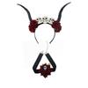 Skull Sheep Horn Hairband Halloween Red Rose Headband Flower Crown Ox Horns Headband  Cosplay