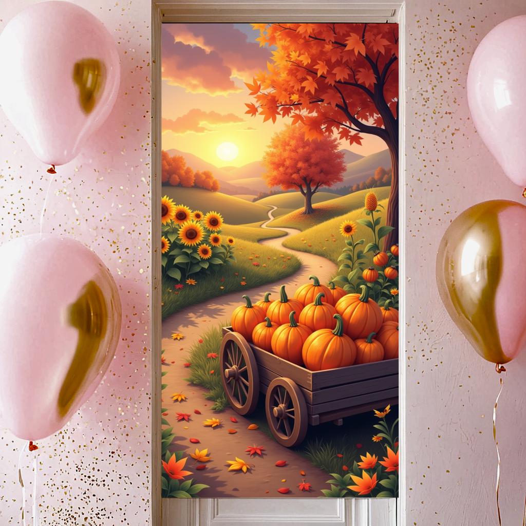 Autumn Banner Pumpkin Cart Pumpkin Banner Harvest Festival Banner Fall Theme For Harvest Festival Home Decoration Outdoor