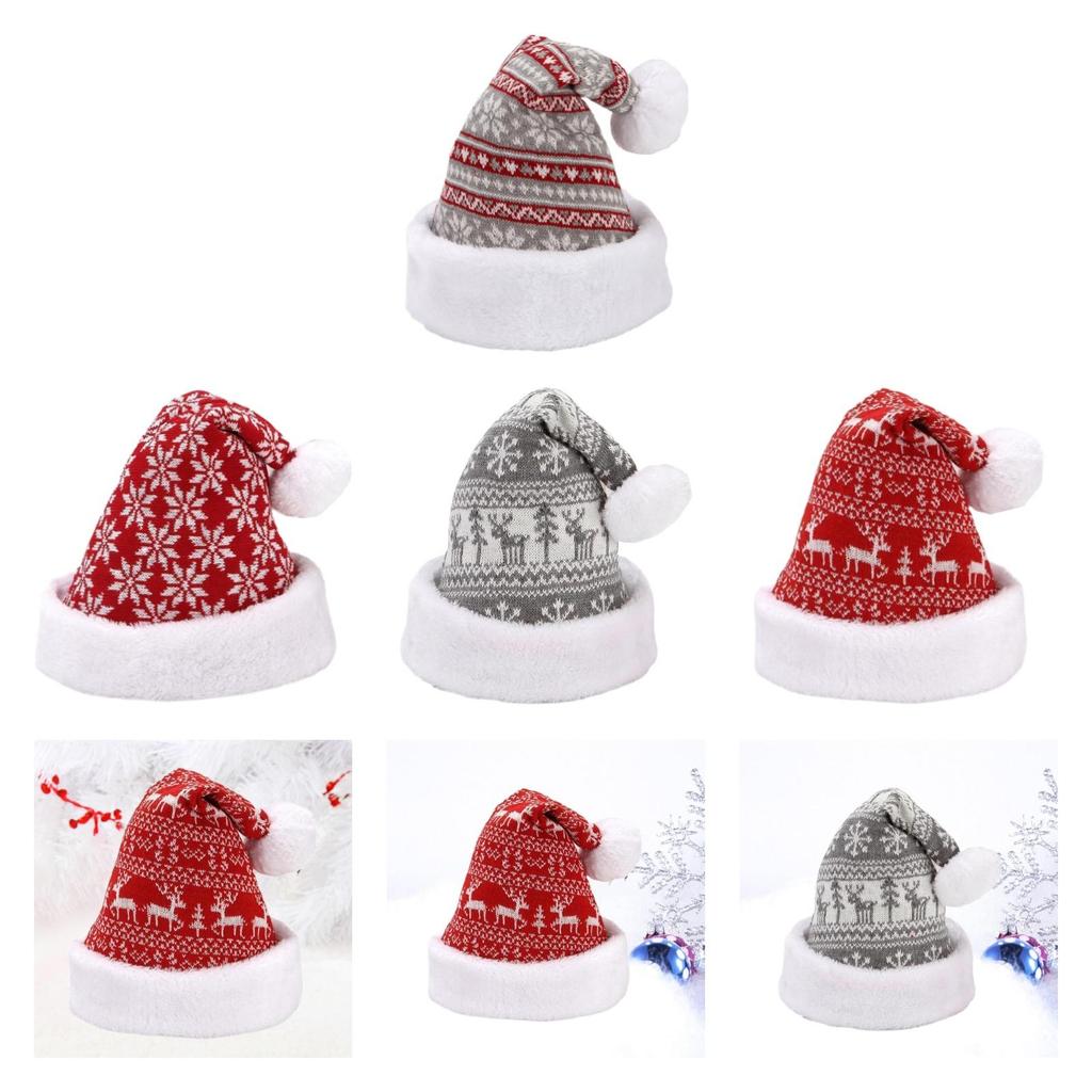 Christmas Hat Plush Xmas Cap Christmas Party Decorations Unisex Knitted Hat