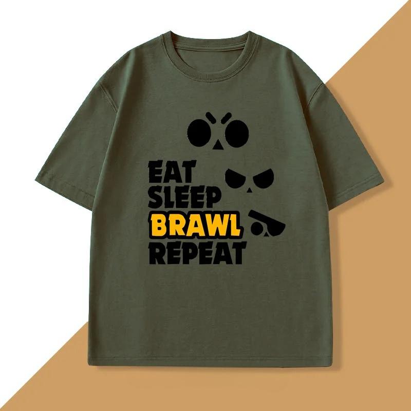 Eat Sleep Brawl Repeat T Shirt for Unisex WOMEN Gamer Mobile Game Brawl Printed Tshirt Casual Cotton Short Sleeve Unisexs Clothing