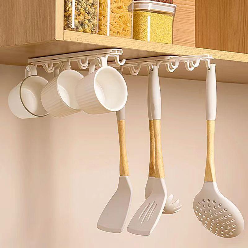 Retractable Double Row Adhesive Hanging Hooks - Punch-Free Kitchen Organizer
