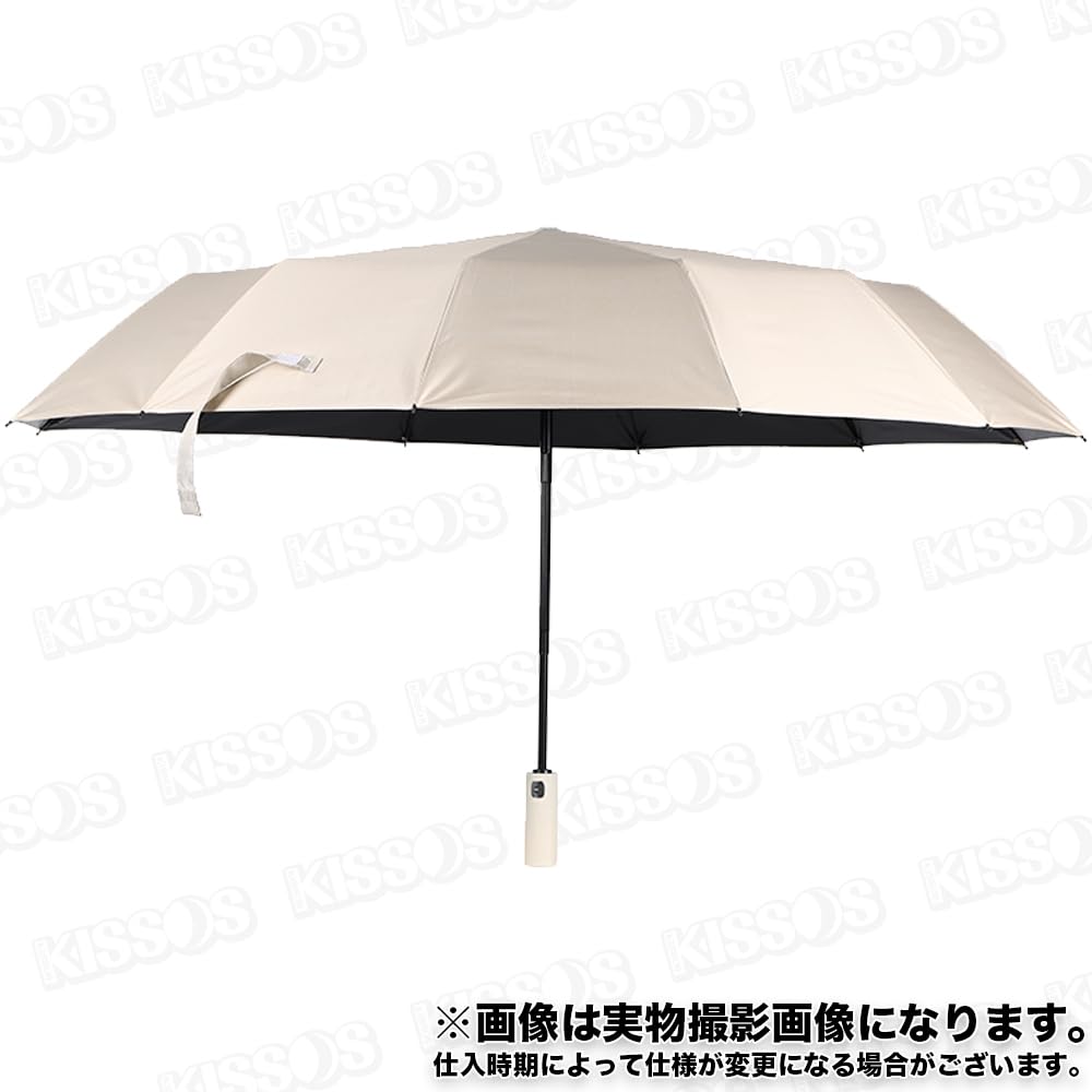Faltbarer Regenschirm, Ein-Knopf-Öffnung, Sonnenschirm, UV-Schutz, Regenschirm, 12 Schirmrippen, Große Größe, Tragbar, Sonnenschutz (Hell beige)
