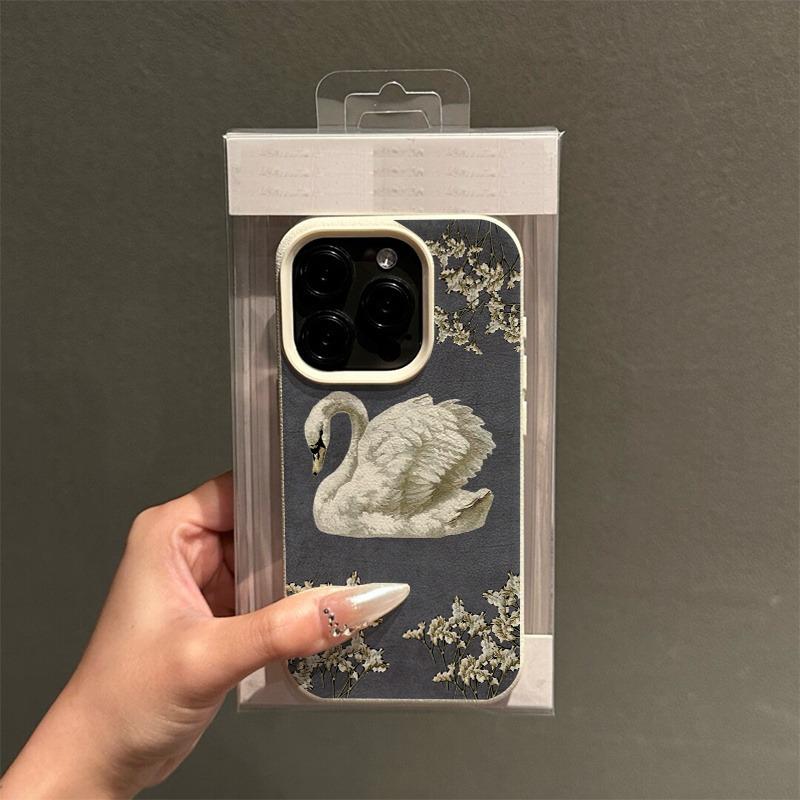 Elegant Swan Pattern Phone Case, Suitable for iPhone 17, 16, 15, Plus, Pro, Max Series Phones - Ideal for Giving As a Gift