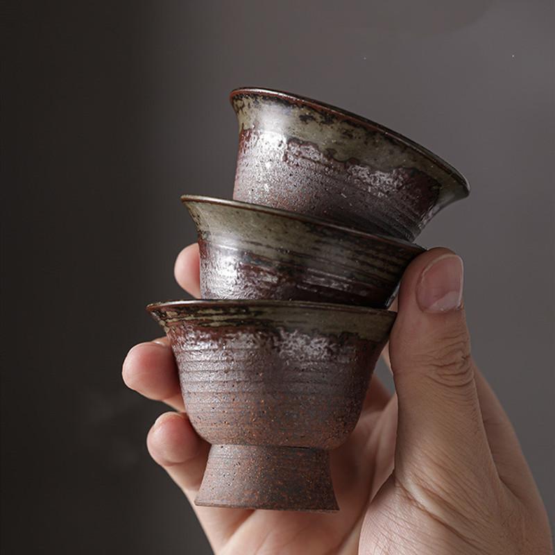 1 Pc Chinese Hand-kneading Plum Blossoms Tea Cup Handmade Pottery Tea Bowl Household Teaware Master Teacup Travel Meditation Cup