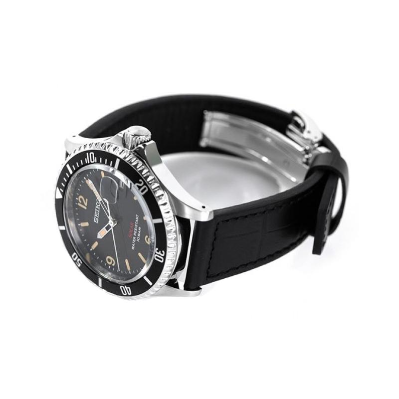 SEIKO SOLAR series 100 meters waterproof solar Quartz leather strap same style for men and women black dial SZEV013