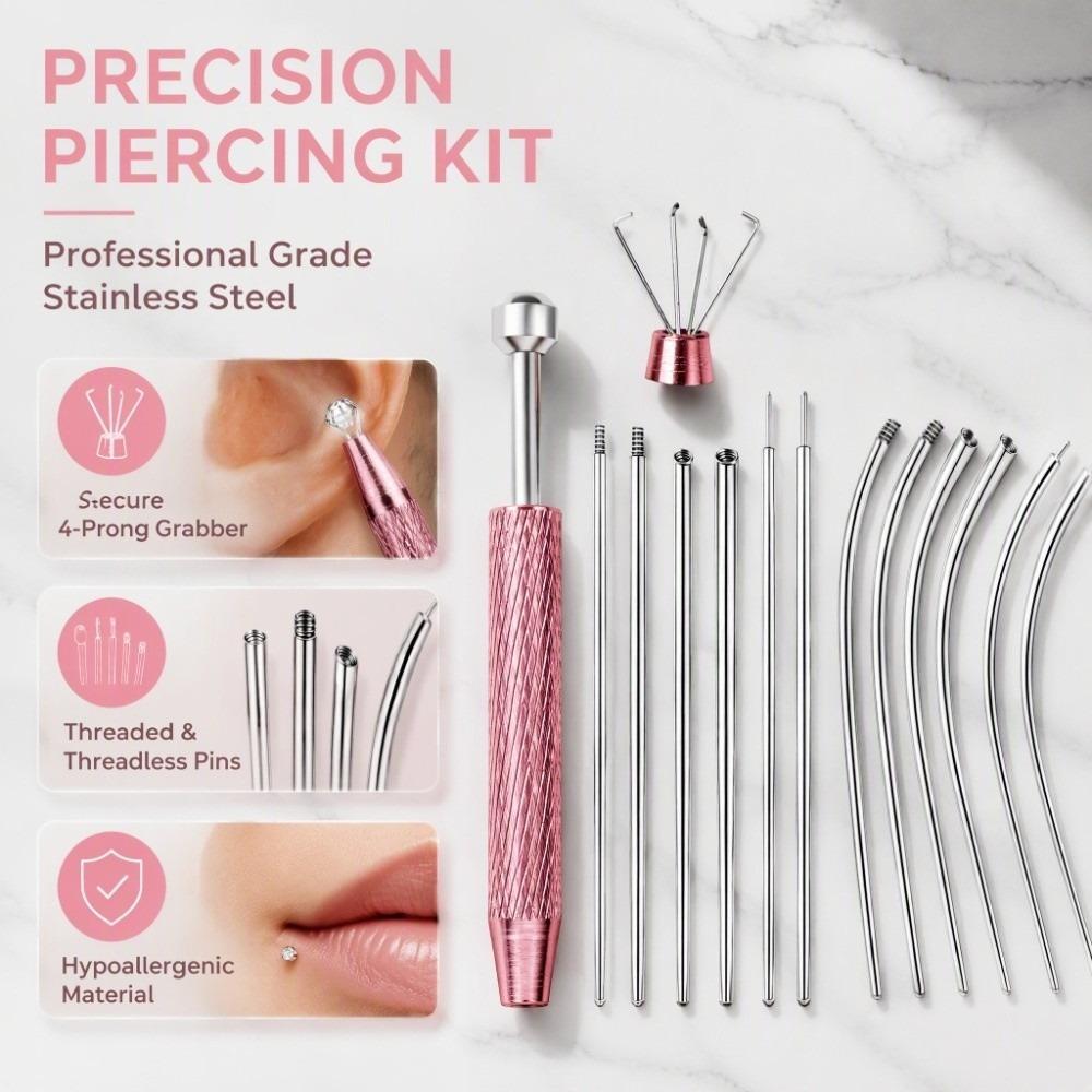 13pcs Earring Applicator Piercing Taper Tool Stainless Steel Dermal Piercing Tool Nose Piercing