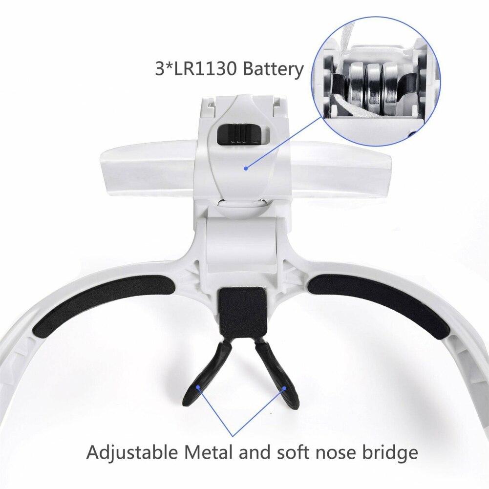 Head Magnifier With LED Light Hands Free Headband Magnifying Glass With 5 Lenses 1.0X 1.5X 2.0X 2.5X 3.5X For Jewelry Arts