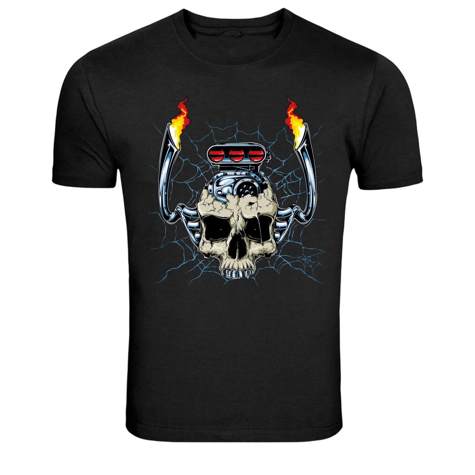 Футболка с графикой  Hot Rod Skull Engine Flames Mechanic  M
