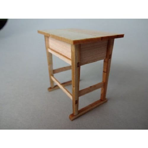 Cobaanii Mokei Kobo 1/12 Scale Memories Alley Series Showa School Series Wooden Desk and Chair Set of 2 Assembly Kit OY-001