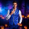 Men's Steampunk Single-Breasted Vest Costume with Gold Collar for Halloween Party