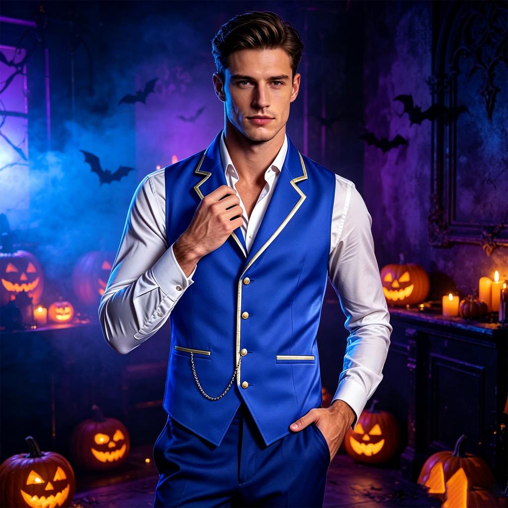 Men's Steampunk Single-Breasted Vest Costume with Gold Collar for Halloween Party