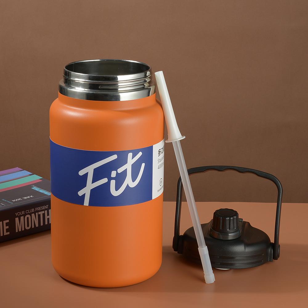 4L Stainless Steel Ice Bucket with Handle - Large Capacity Thermos Flask Cooler and Straw Water Bottle Combo