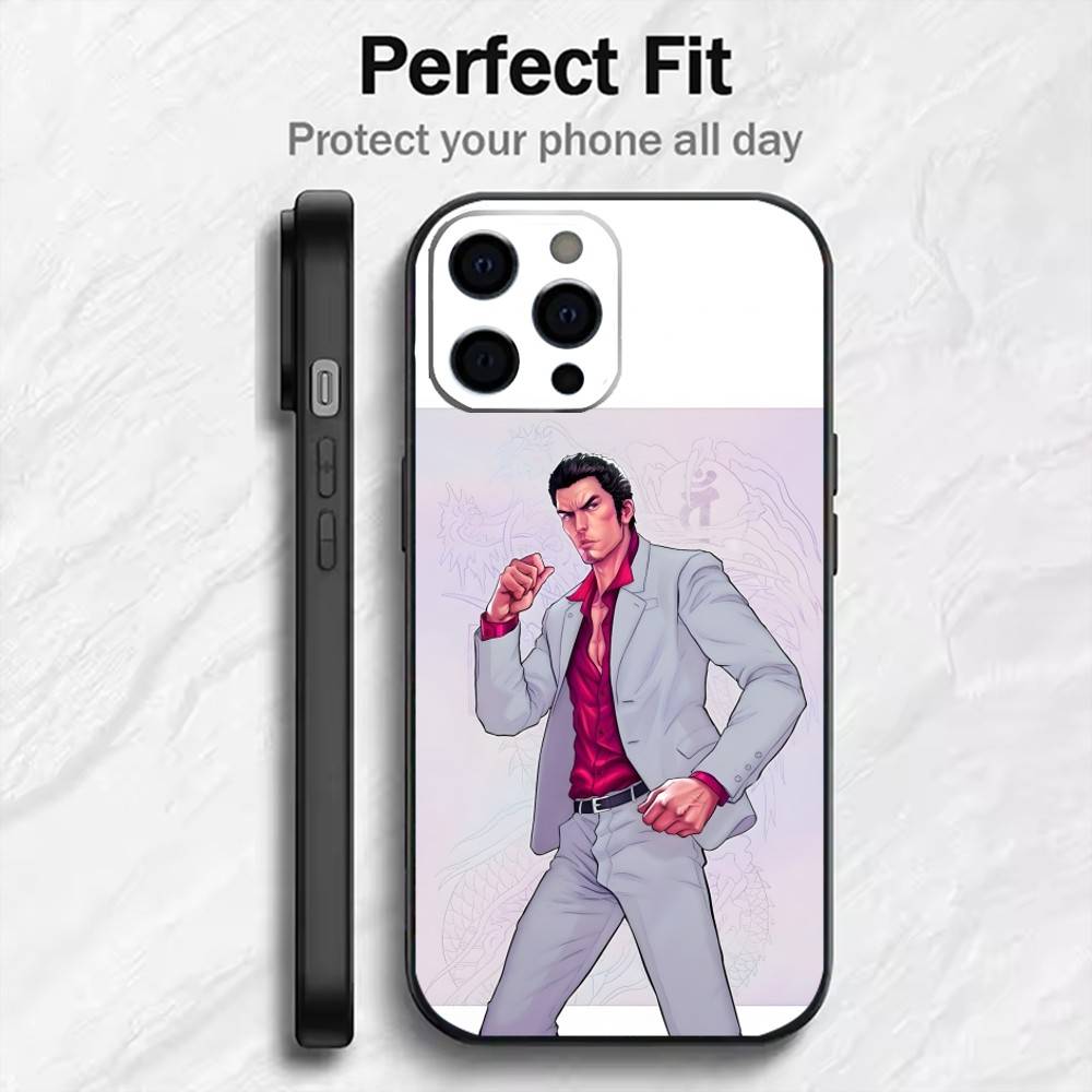 

K-Kazuma Kiryu Y-YAKUZA Phone Case For iPhone17,16,15,14,13,12 Plus,Max Soft Silicone Black Cover iPhone15