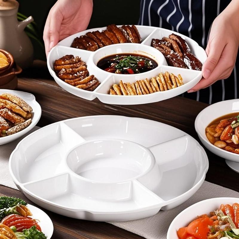 Flower Shape 5-Grid Divided Plate Reusable Plastic Food Storage Tray Durable Snack Container Household Dinner Plate