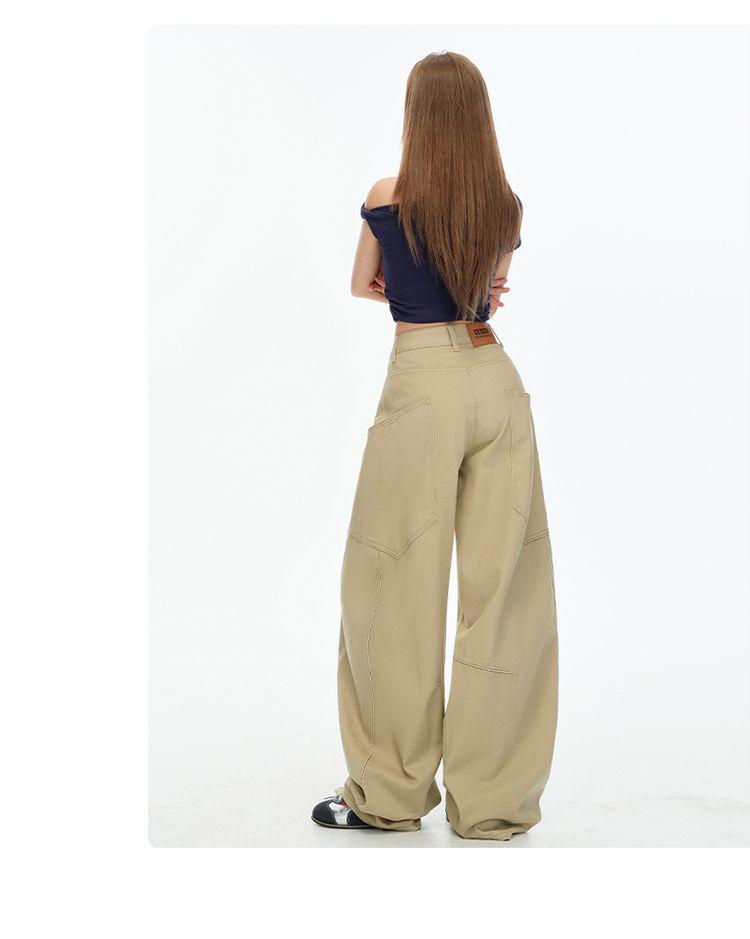 Army Green Retro Wide-Leg Scimitar Jeans with Large Pockets for Women - Summer/Autumn 2025 Collection