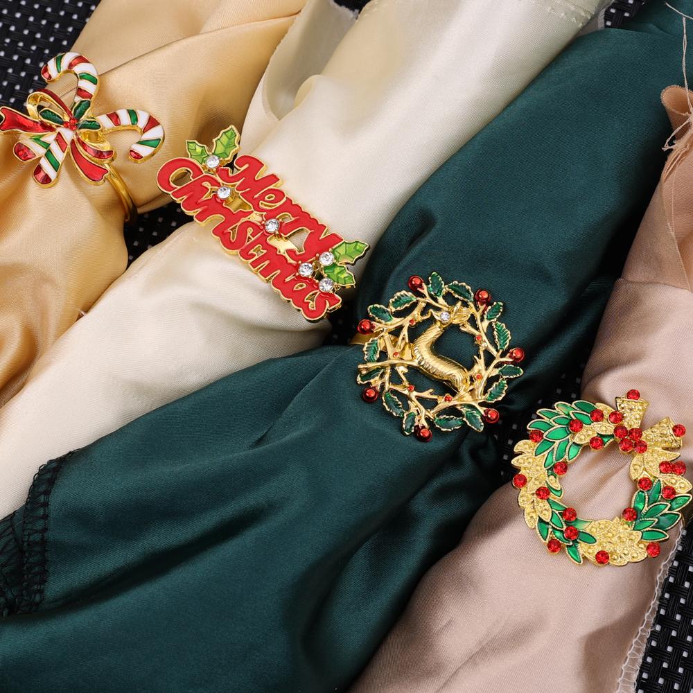 

Christmas Napkin Ring Holders Metal Xmas Tree Elk Napkin Buckle Home Christmas New Year Party Dinner Table Decoration Supplies