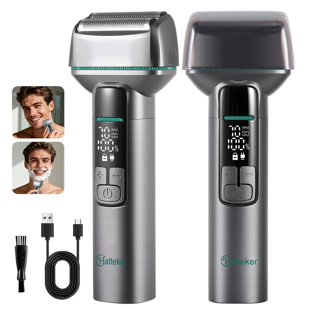 Hatteker Cordless Rechargeable Shaver with Floating Dual Foil 3-Speed Adjustable Wet & Dry Smooth Home Shaving Electric Razor