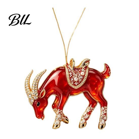 Decorative Goat Figurine Acrylic Christmas Tree Pendant, Hanging Ornament with Collectible Holiday Ornaments Rhinestone, Golden Cord for New