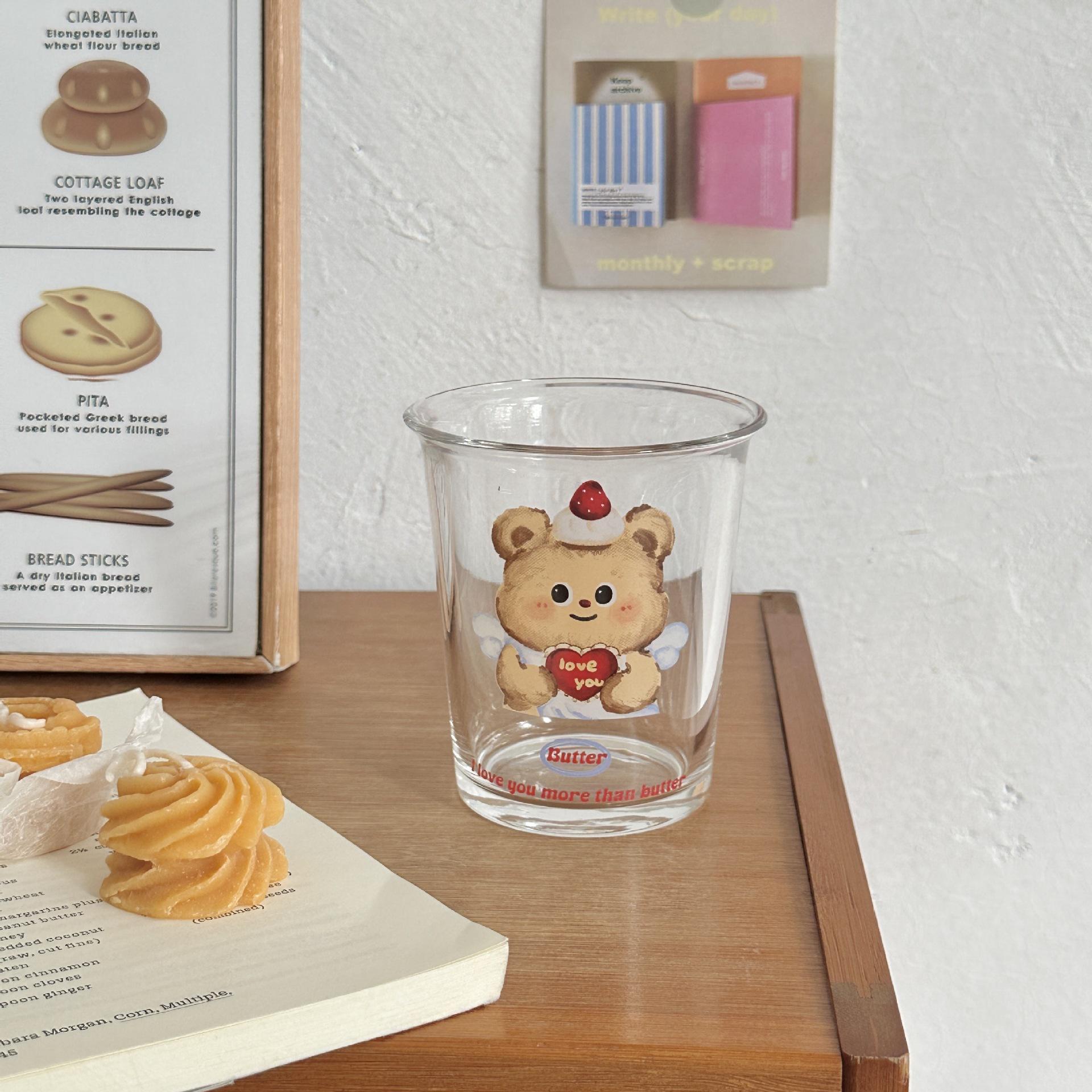 

Милая мультяшная стеклянная чашка, термостойкость, Ins Butter Bear, кофейная чашка, привлекательный внешний вид, чашка для воды, красивая чашка для завтрака 301-400ml