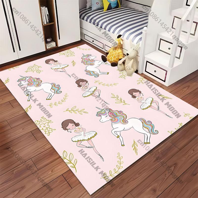 Unicorns Ballerinas Flowers Elegance Carpet Yoga Living Room Room Decor Children's Crawling Mat Doormat Area Rug