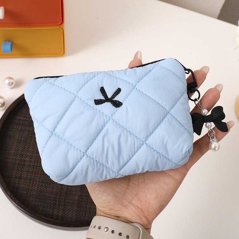 Cute Bow Embroidered Small Cosmetic Lipstick Earphones Data Cable Portable Storage Bag Coin Purse Pouch Make Up Bags Organizer