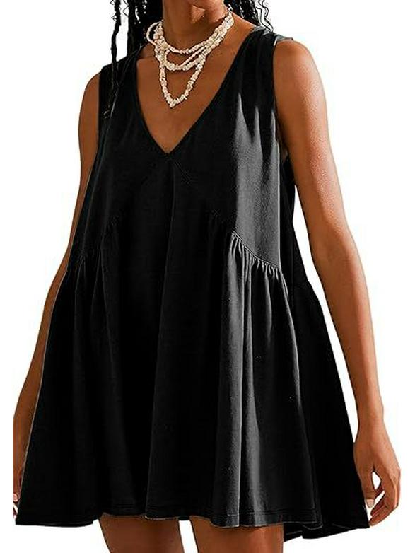 2025 European & American Women's V-Neck Sleeveless Pleated Pocket Dress - Spring/Summer Trend