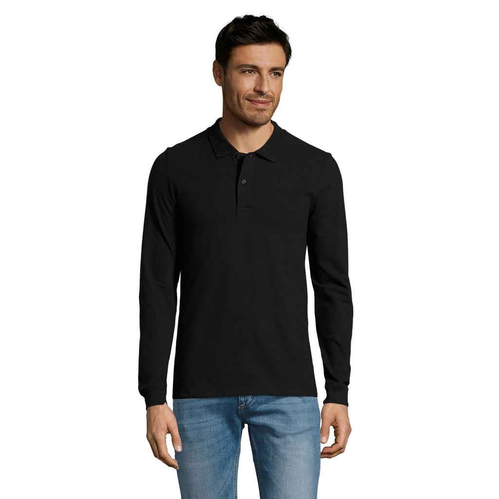Mens Perfect Plain Pique Long-Sleeved Polo Shirt