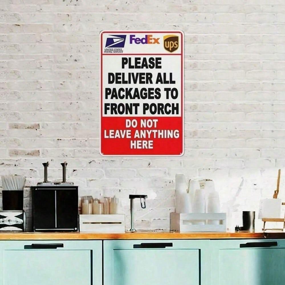 Warning Sign Package Alert Front Yard Metal Tin Art 8x12 Inch Secure Delivery
