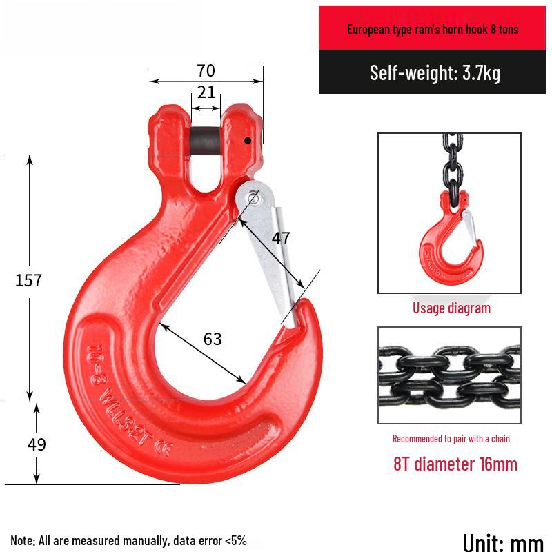 Jundingying 8-Ton European Lifting Ram Horn Hook