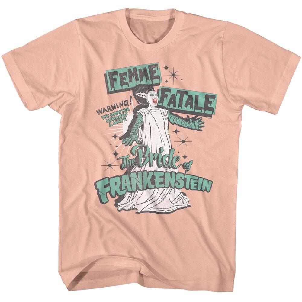 

BRIDE OF FRANKENSTEIN Universal Monsters Adult T-Shirt FEMME FATALE MOVIE Peach Unisex T-Shirt S