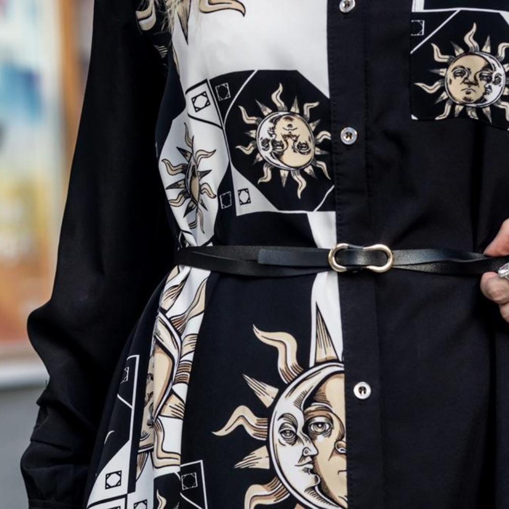 Met Een Riem Nieuw Modeontwerp Smalle Slanke Minderheid Middellange Lange Jurk Dames Nieuwe Lente Zwart Wit Student