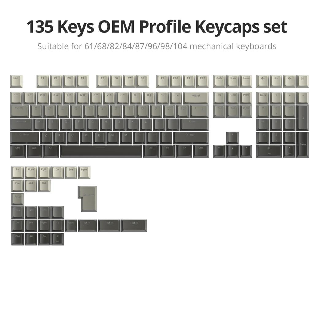 135 Keys Double Shot PBT Light Transmitting Grey OEM Profile Minimalist Style Custom Keycaps for Mechanical Keyboard Keycaps, Shine-Through (Gradient