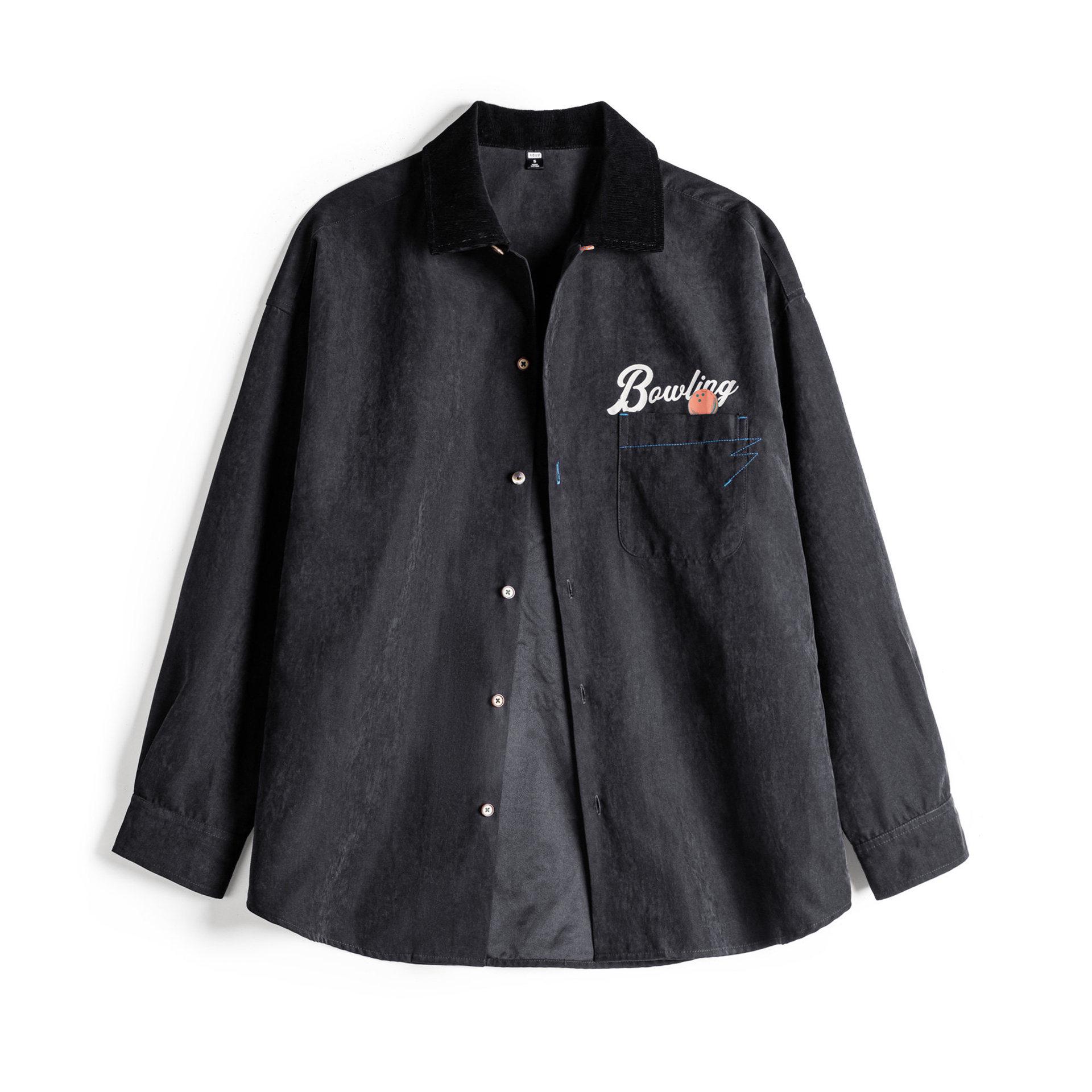 

Maden Black Women s Retro Cuban Collar Suede Jacket with Peach Skin Print - Long Sleeve Spring Layering Shirt Medium чёрный