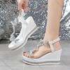 Fashion Comemore Shiny Crystal Butterfly Wedge Heel Sandals for Women Fashion PVC Platform Sandal Woman Thick Sole High Heels Sandales