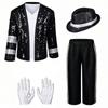 Recitační kostým pro cosplay párty, Černostříbrný set s flitry, zahrnující bundu, kalhoty, klobouk a rukavice pro jevištní použití