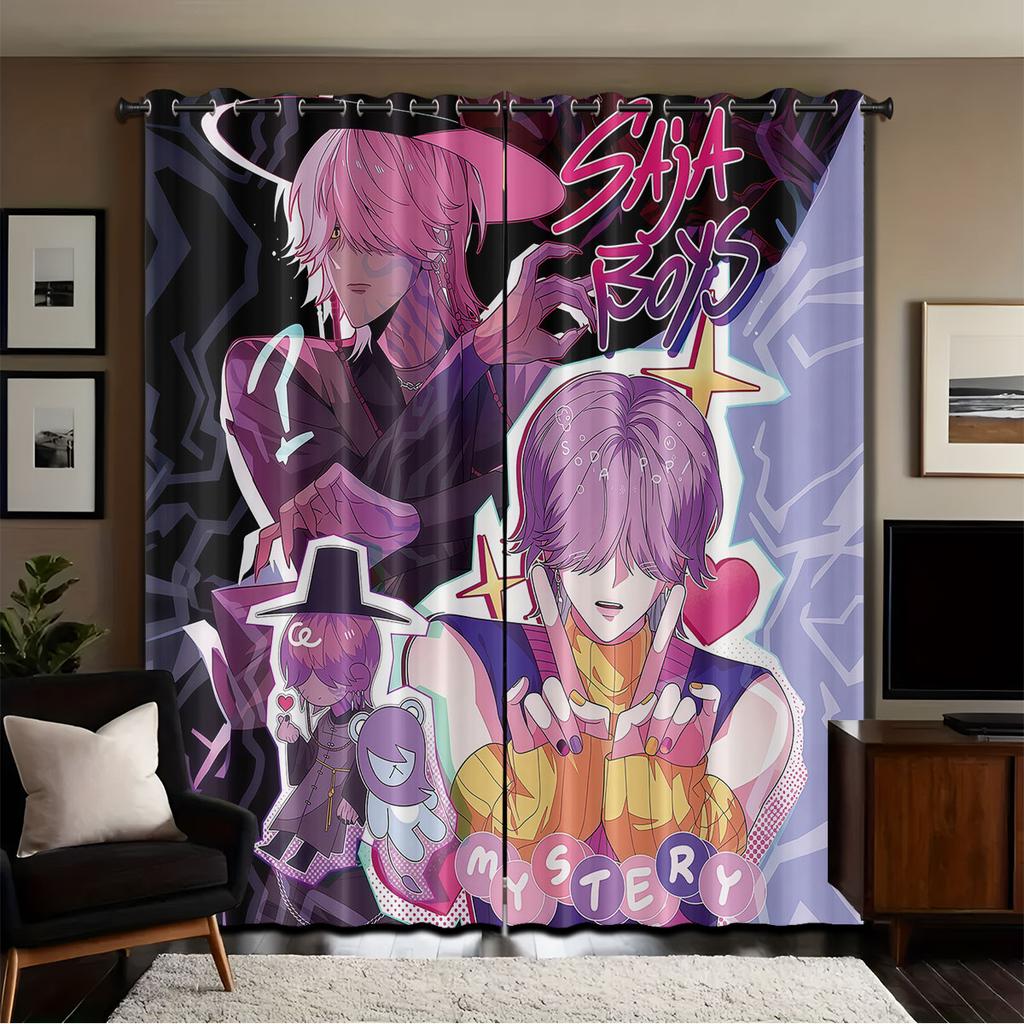 2pcs K-pop Saja Boys Print Blackout Curtains Insulation Multiple Size Living Room Holiday Decoration, Machine Washable