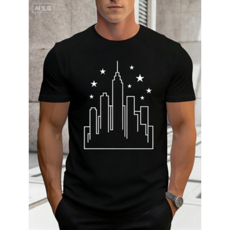 Quick-Dry Men's Short Sleeve Tee with Rock Style Skull & Guitar Prin