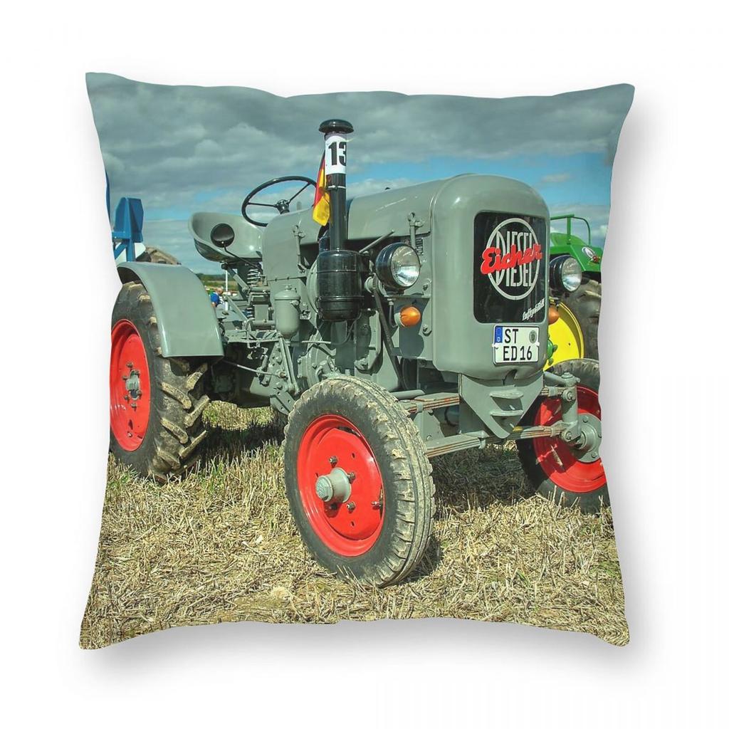 Funda de Almohada Cuadrada de Tractor Diésel Eicher Poliéster Lino Terciopelo Cremallera Creativa Decoración Funda de Cojín para el Hogar
