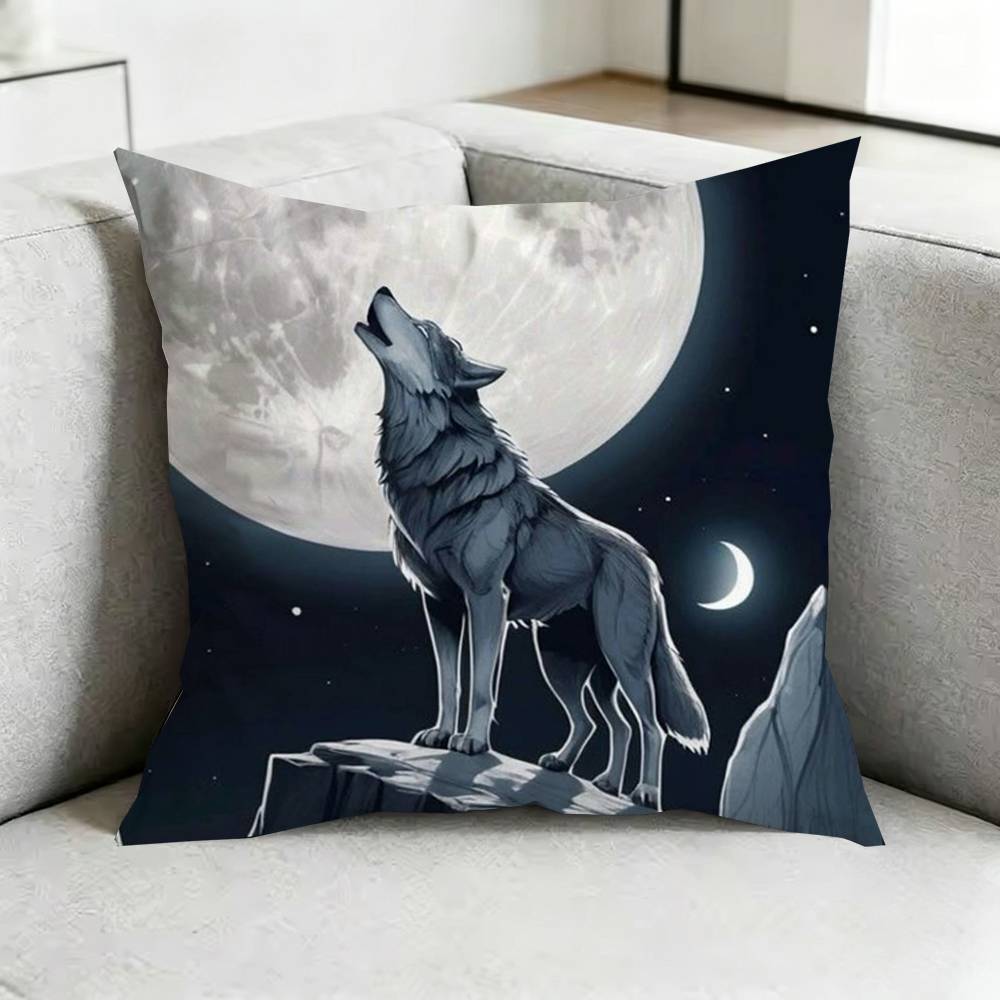 Moon Roaring Wolf-W Square Double-Sided printed Pillow Case Bedroom Bedside Pillow Sofa Cushion Cover Gift