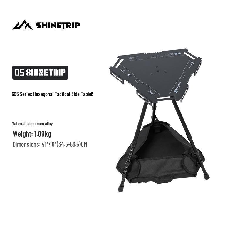 Mountain Fun Hexagonal Camping Table: Portable with 19 Lights, Lifting Storage Rack, and Detachable Aluminum Alloy Design.