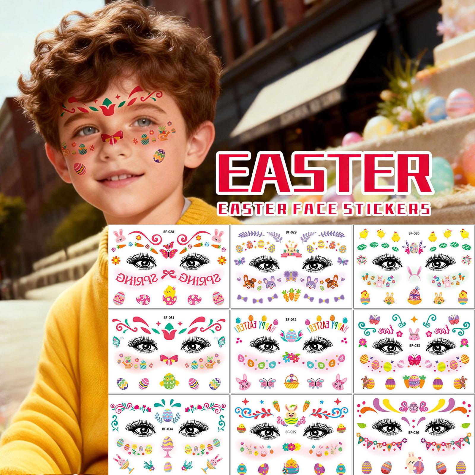 9pc Resurrection Festival Face Stickers With Freckles, Resurrection Egg Makeup, Cute Bunny Stickers The Face One Size