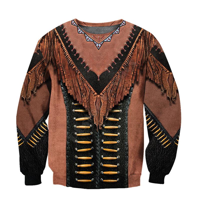 Camisola Larga de Gola Redonda Estampa Digital 3D Criativa Indiana Top de Manga Comprida