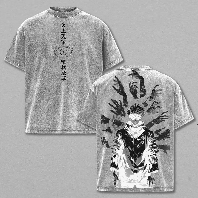 Anime Jujutsu Kaisen Gojo Satoru Graphic T Shirt Men Women Clothing Oversized Tshirt Washed Cotton Tee Harajuku Male T-shirt